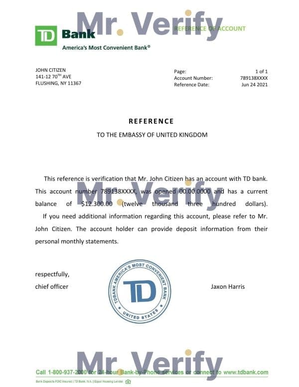 USA TD Bank bank account closure reference letter template in Word and PDF format USA TD Bank bank account closure reference letter template in Word and PDF format