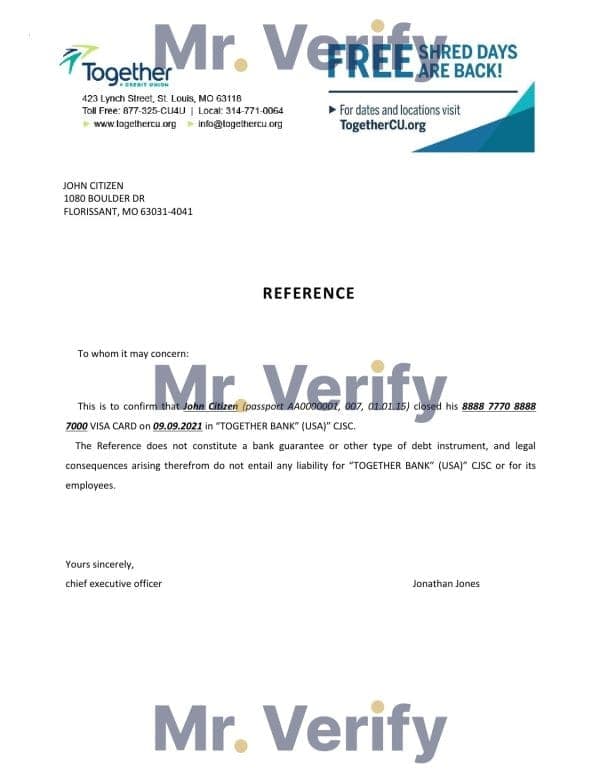 USA_Together_closure reference USA Together bank account closure reference letter template in Word and PDF format