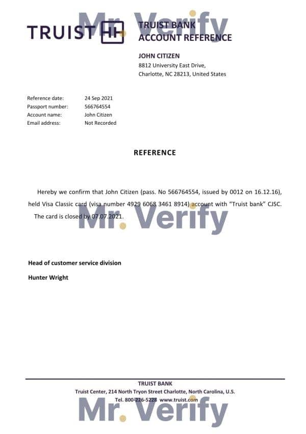 USA Truist Bank bank account closure reference letter template in Word and PDF format USA Truist Bank bank account closure reference letter template in Word and PDF format