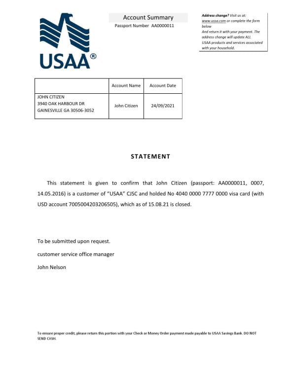 USA USAA bank account closure reference letter template in Word and PDF format USA USAA bank account closure reference letter template in Word and PDF format