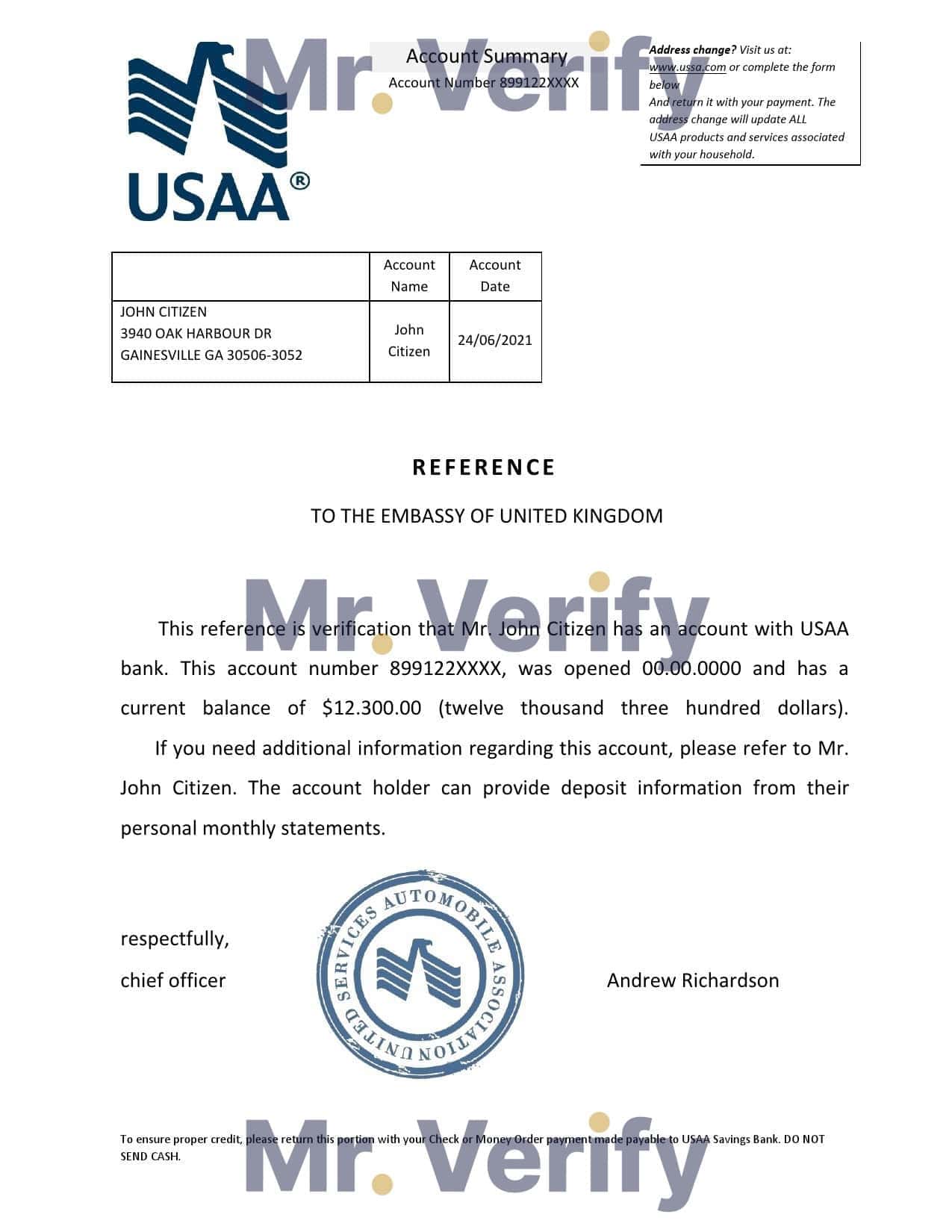 USA USAA bank account reference letter template in Word and PDF format USA USAA bank account reference letter template in Word and PDF format
