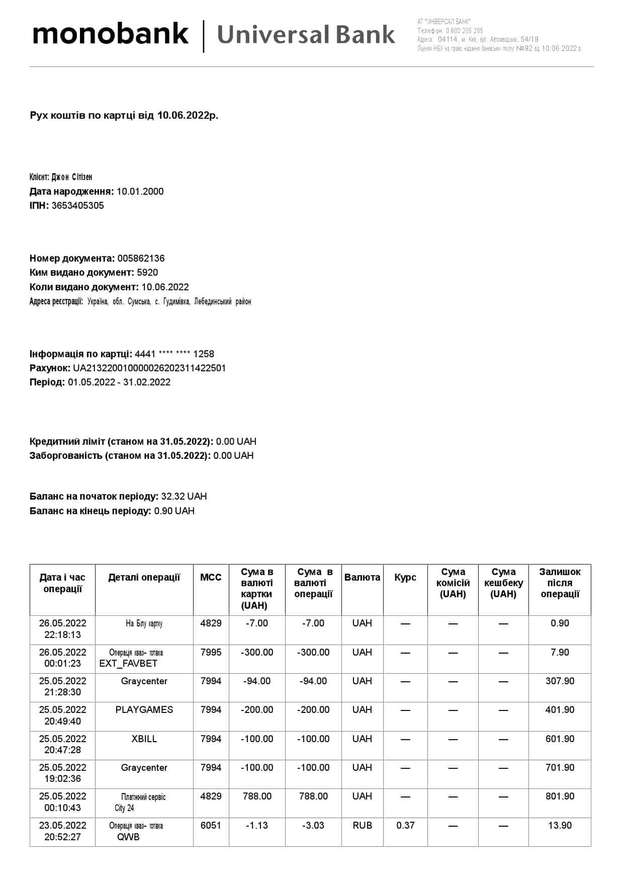 Ukraine-Monobank-statement-on-ukranian-3-pages_000001.jpg Ukraine Monobank bank statement, Word and PDF template, 3 pages