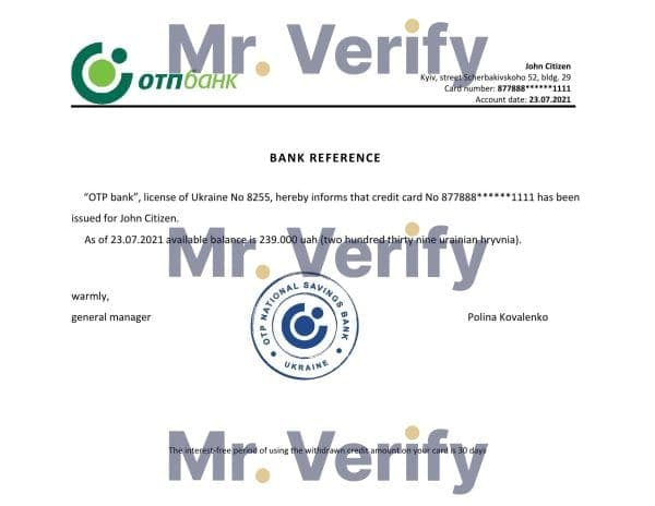 Ukraine OTP bank account balance reference letter template in Word and PDF format Ukraine OTP bank account balance reference letter template in Word and PDF format