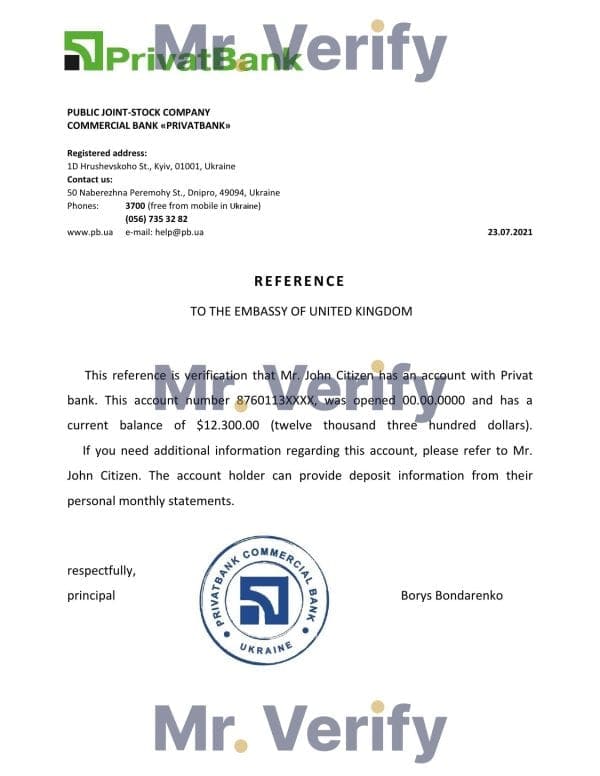 Ukraine Privatbank reference letter template in Word and PDF format Ukraine Privatbank reference letter template in Word and PDF format