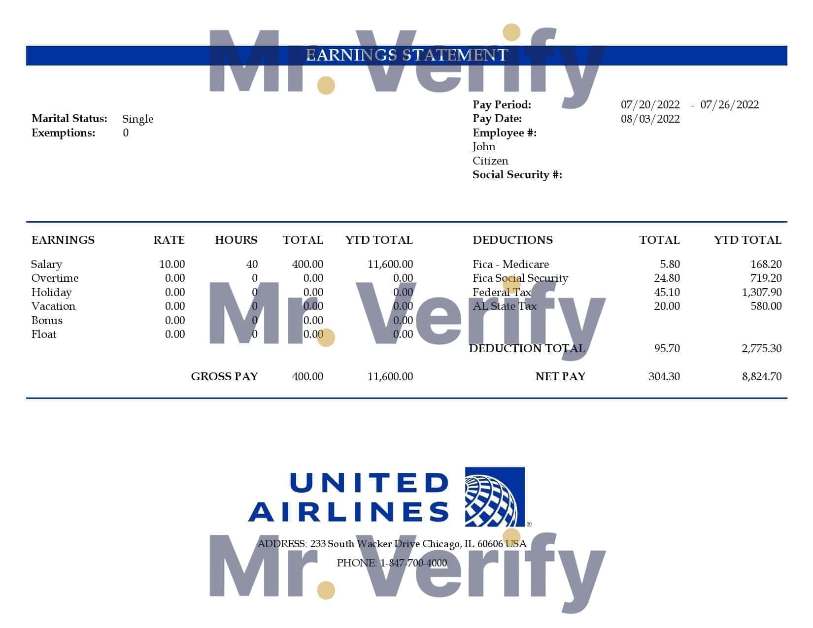 United-Airlines-Holdings-airlines-company.jpg USA United Airlines Holdings airlines company pay stub Word and PDF template