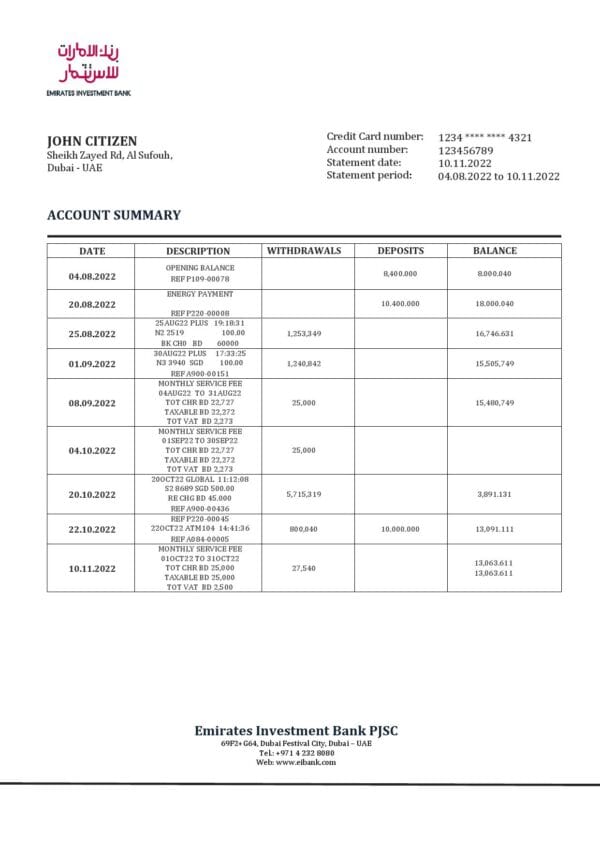 United-Arab-Emirates-Emirates-Investment-Bank-statement_000001.jpg United Arab Emirates Investment Bank statement template in Word and PDF format