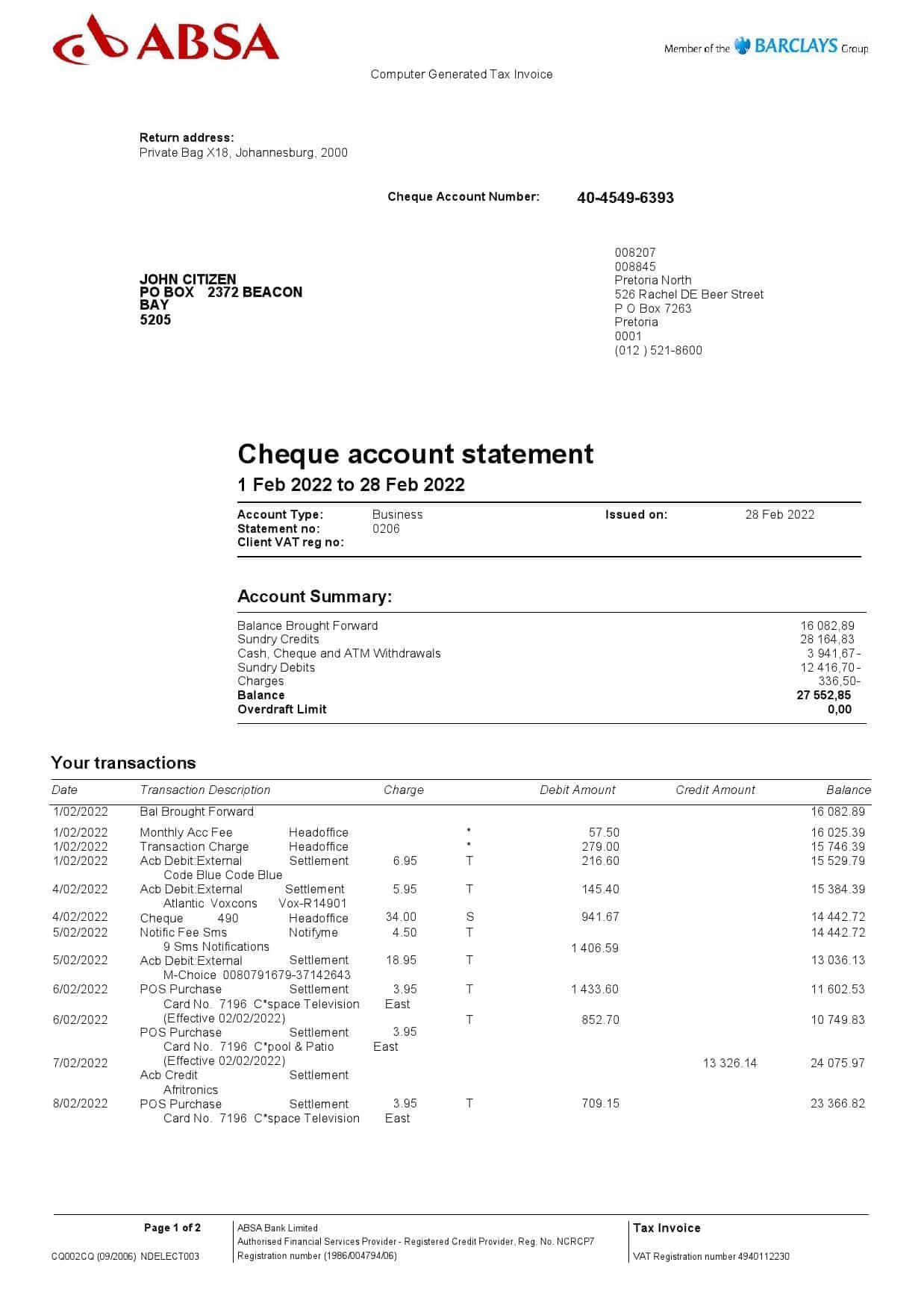 United-Kingdom-Absa-bank-statement-Word-and-PDF-template-2-pages-1.jpg United Kingdom Absa bank statement, Word and PDF template, 2 pages