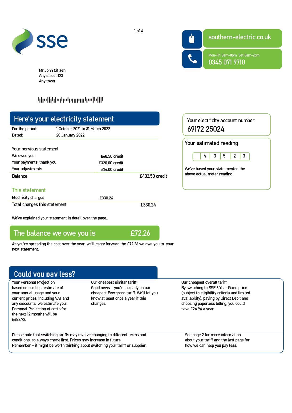 United-Kingdom-SSE-Energy.jpg United Kingdom SSE Energy utility bill, Word and PDF template, 4 pages