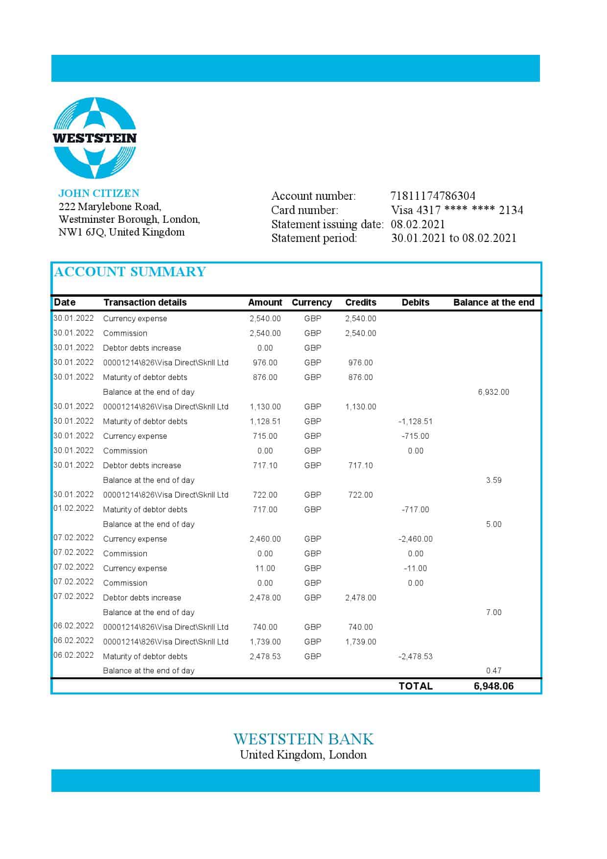 United-Kingdom-WestStein-Bank-statement-template-in-Excel-and-PDF-format.jpg United Kingdom WestStein Bank statement template in Excel and PDF format
