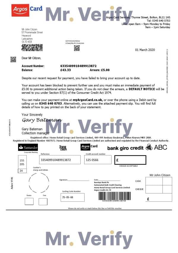 United Kingdom Argos card bank account payment closure reference proof of address template in Word and PDF format United Kingdom Argos card bank account payment closure reference proof of address template in Word and PDF format