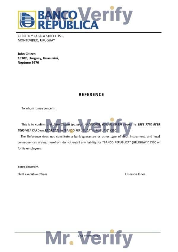 Uruguay Banco República bank account closure reference letter template in Word and PDF format Uruguay Banco República bank account closure reference letter template in Word and PDF format