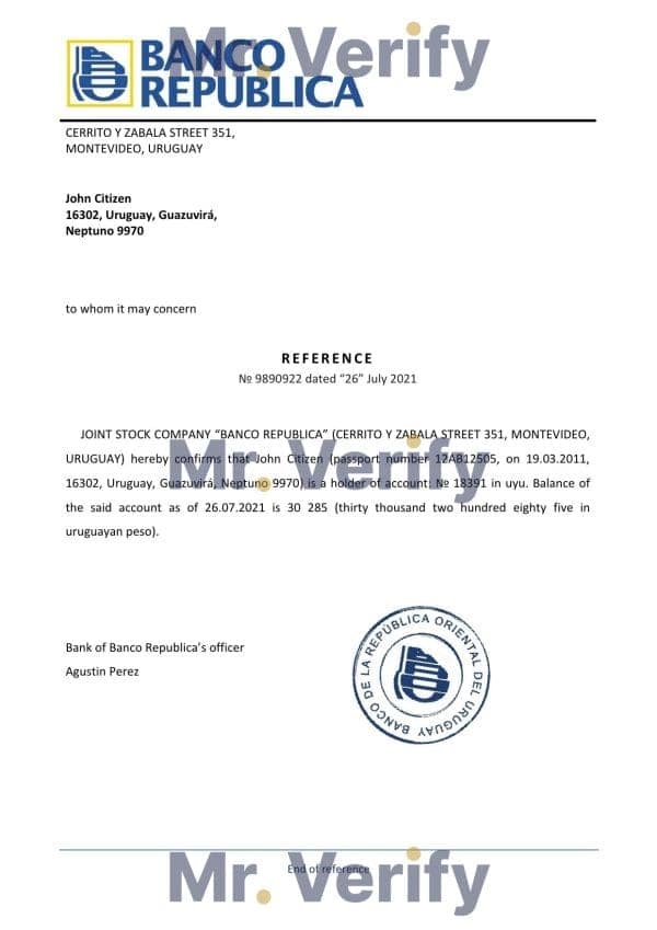 Uruguay Banco República bank reference letter template in Word and PDF format Uruguay Banco República bank reference letter template in Word and PDF format