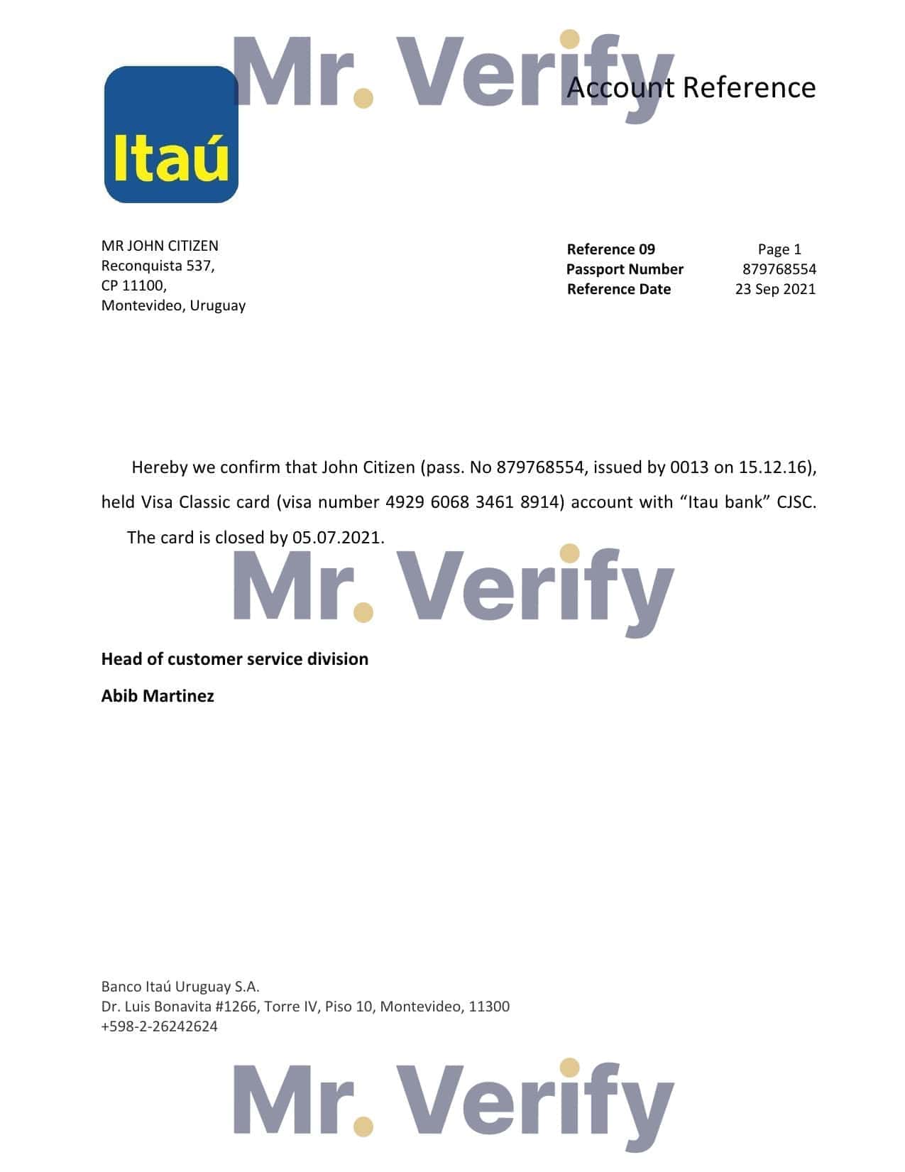 Uruguay Itau bank account closure reference letter template in Word and PDF format Uruguay Itau bank account closure reference letter template in Word and PDF format