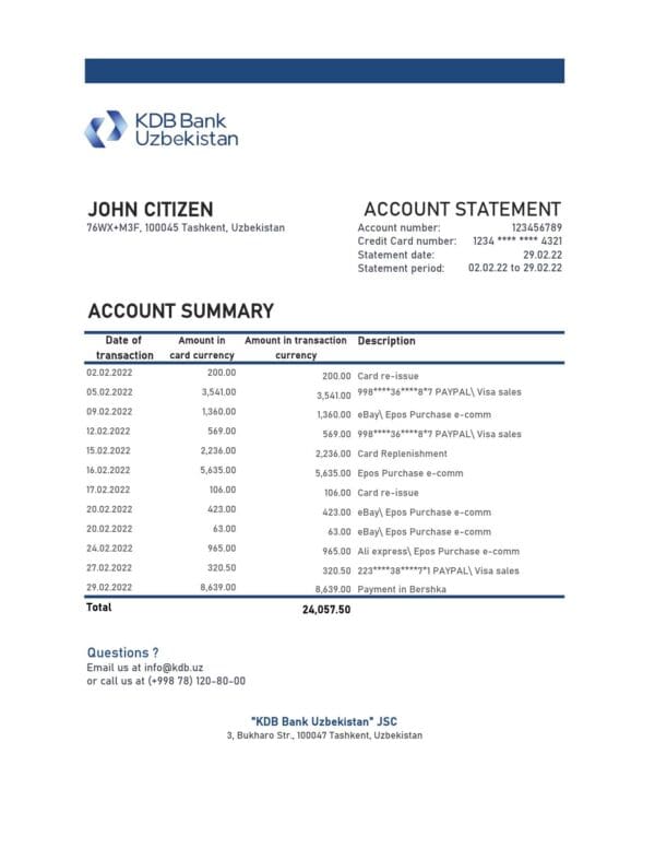 Uzbekistan-KDB-bank-statement_000001.jpg Uzbekistan KDB bank statement, Excel and PDF format
