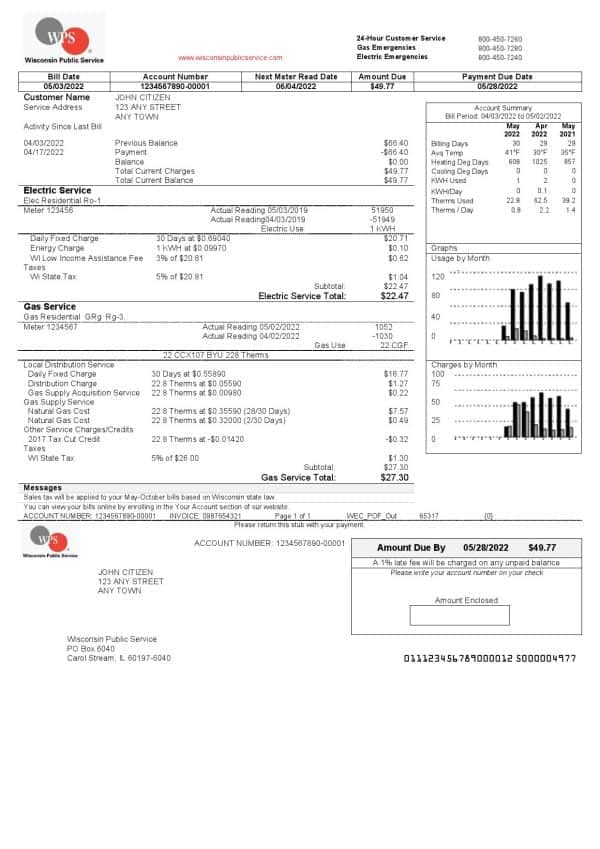 USA WPS utility bill template in Word and PDF format