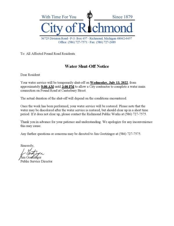 Water-Shutoff-Notice.jpg USA Michigan City of Richmond water utility bill shutoff notice, Word and PDF template