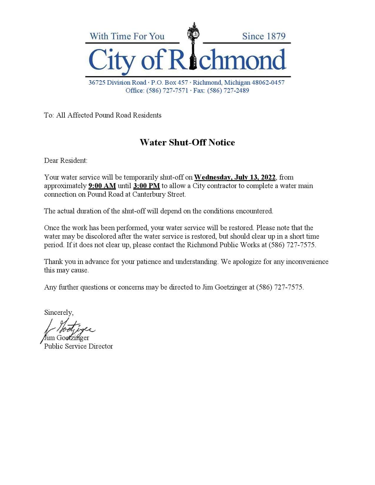Water-Shutoff-Notice.jpg USA Michigan City of Richmond water utility bill shutoff notice, Word and PDF template