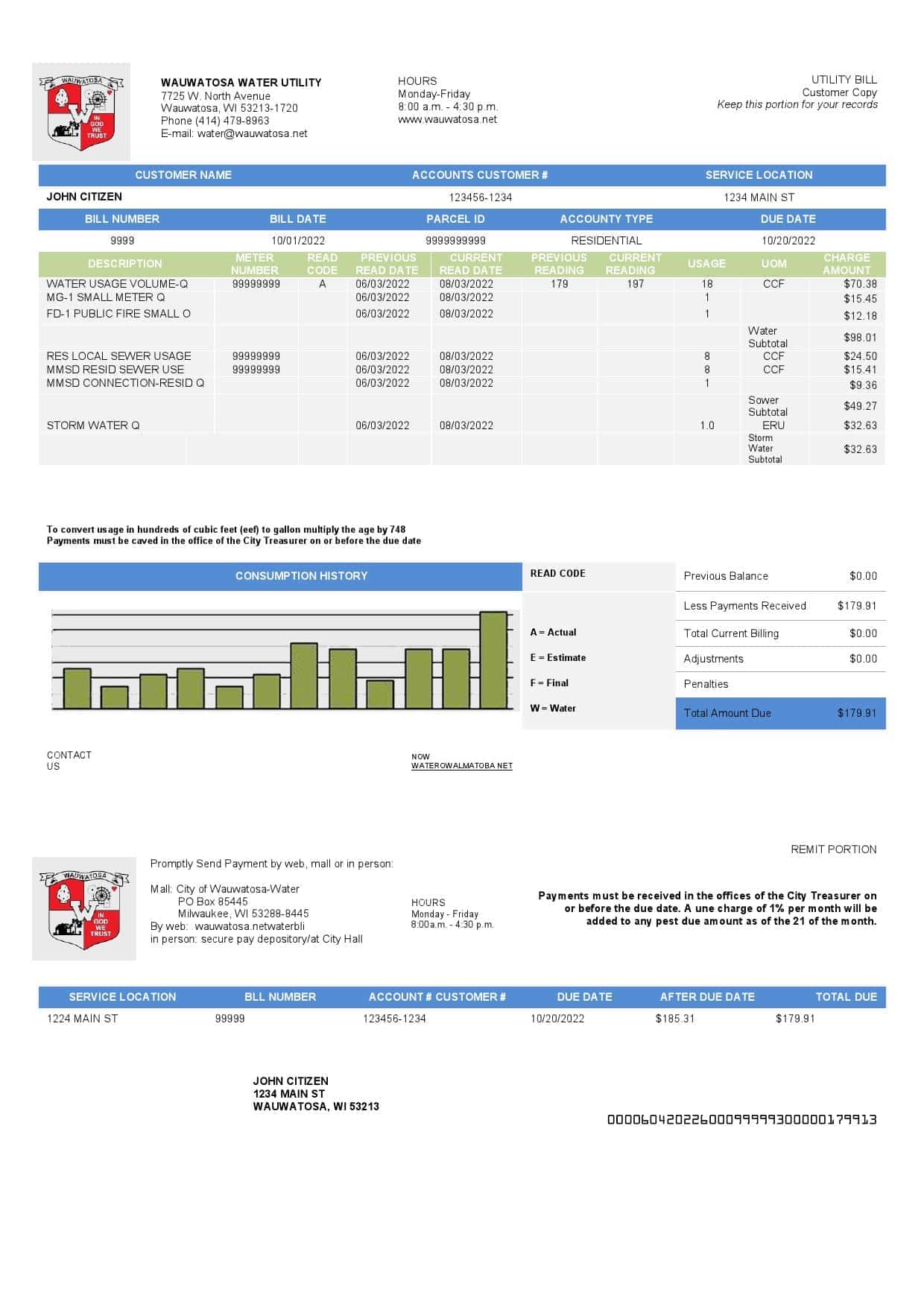 Wawatosa-Water.jpg USA Wawatosa Water Utility utility bill template in Word and PDF format