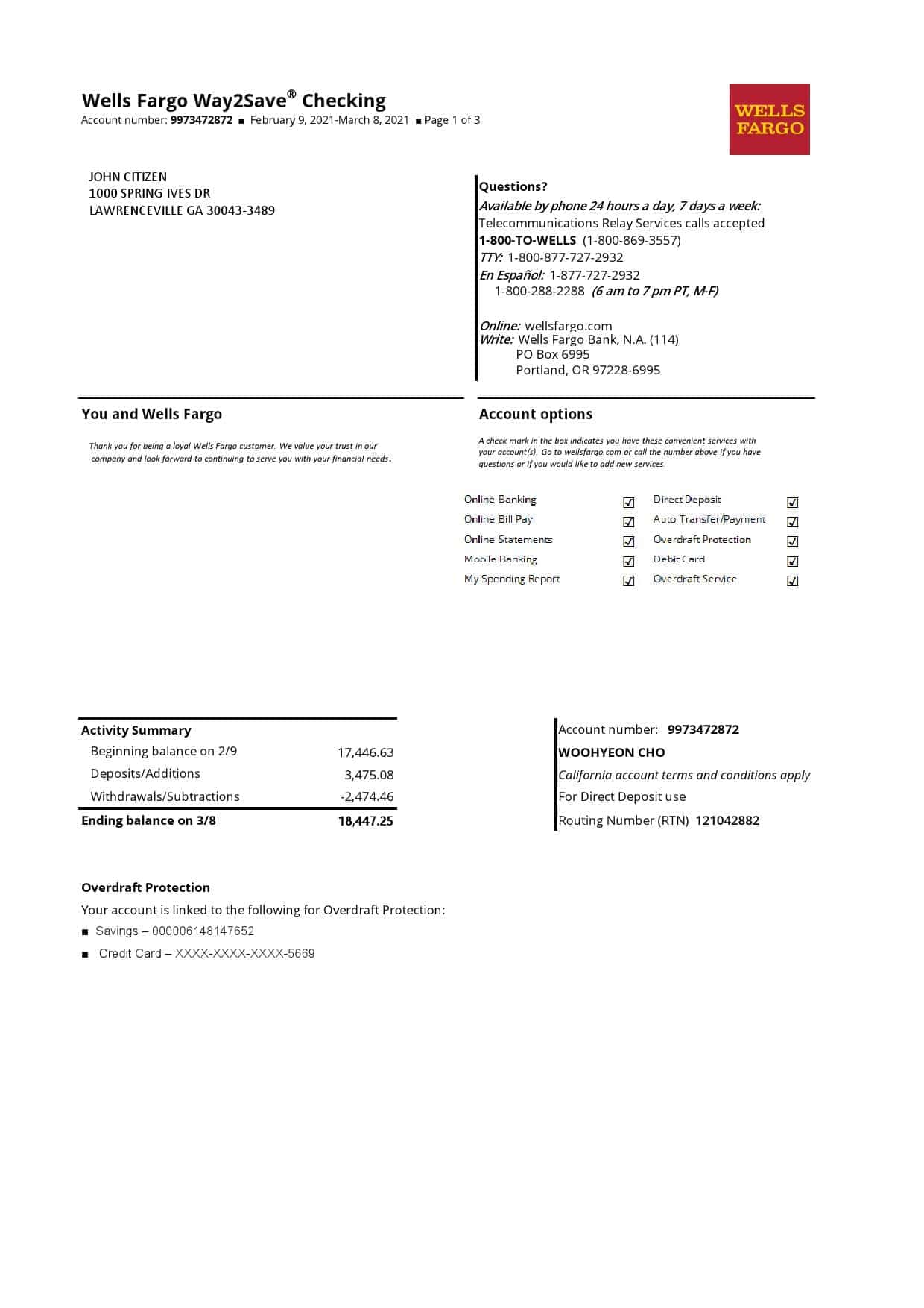 Wells-Fargo-3-p_000001.jpg USA Wells Fargo bank statement template in .xls and .pdf file format, 3 pages