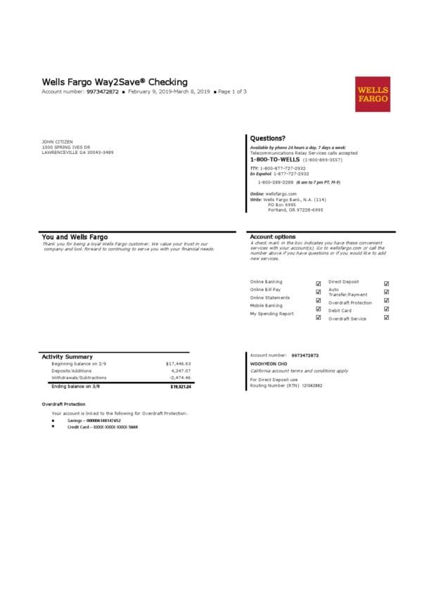 Wells-Fargo-3-pages_000001.jpg USA Wells Fargo bank statement template in Word and PDF format, 3 pages