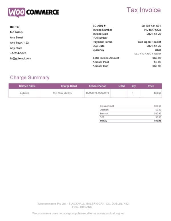 Ireland WooCommerce tax invoice template in .doc and .pdf format, fully editable Ireland WooCommerce tax invoice template in .doc and .pdf format, fully editable