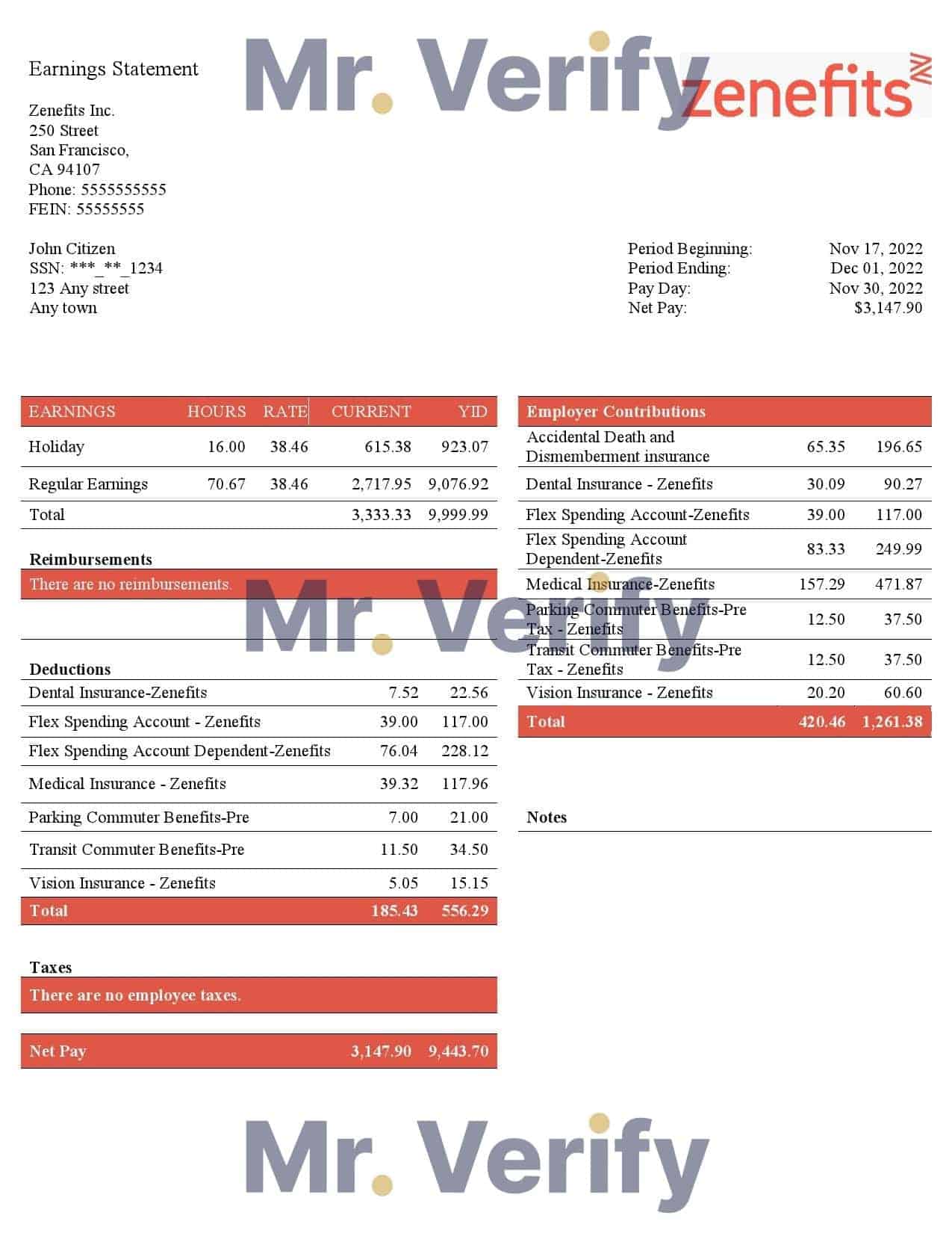 Zenefits-1.jpg USA Zenefits technology company pay stub Word and PDF template