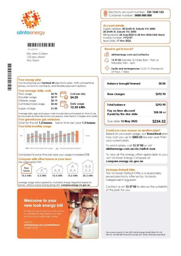 alinta-energy.jpg Australia Alinta Energy gas utility bill template in Word and PDF format, 2 pages