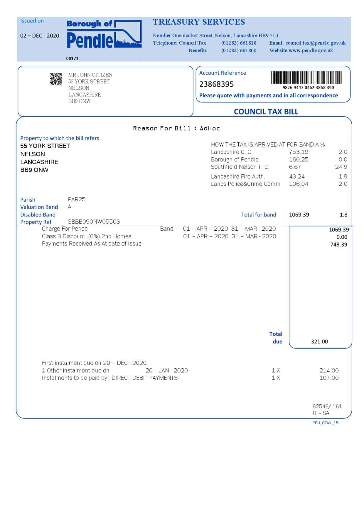 borough_of_pendle-1.jpg United Kingdom Borough of Pendle council tax bill template in Word and PDF format