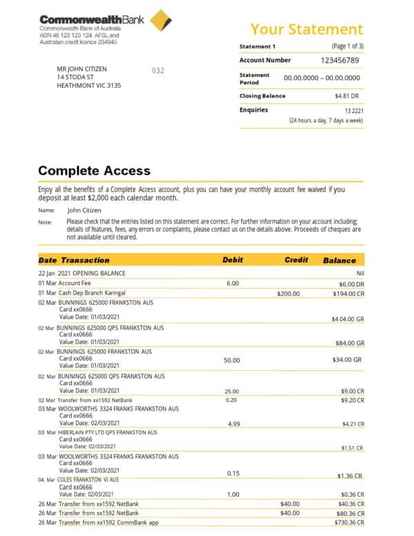 commonwealth-bank-statement_000001.jpg Australia Commonwealth bank statement template in Word and PDF format (3 pages), version 2