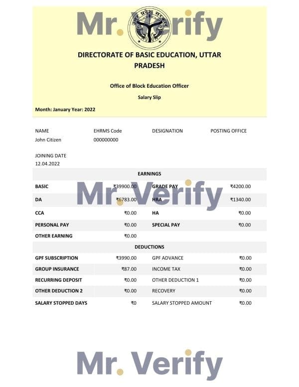 directorate-of-basic-education-uttar-pradesh-educational.jpg India Directorate of Basic Education Uttar Pradesh educational company pay stub Word and PDF template