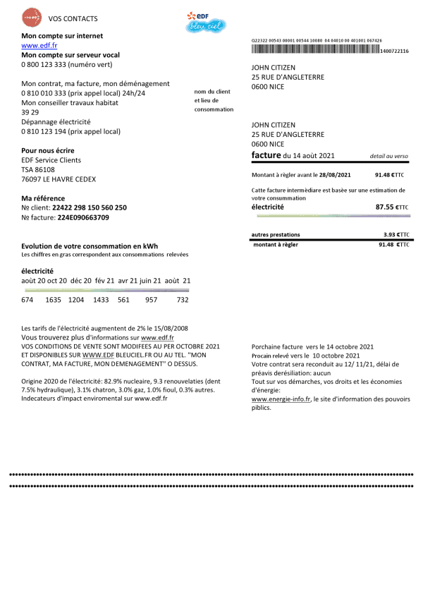 france_000001.png France EDF Proof of Address Utility Bill Template in Word and PDF Format
