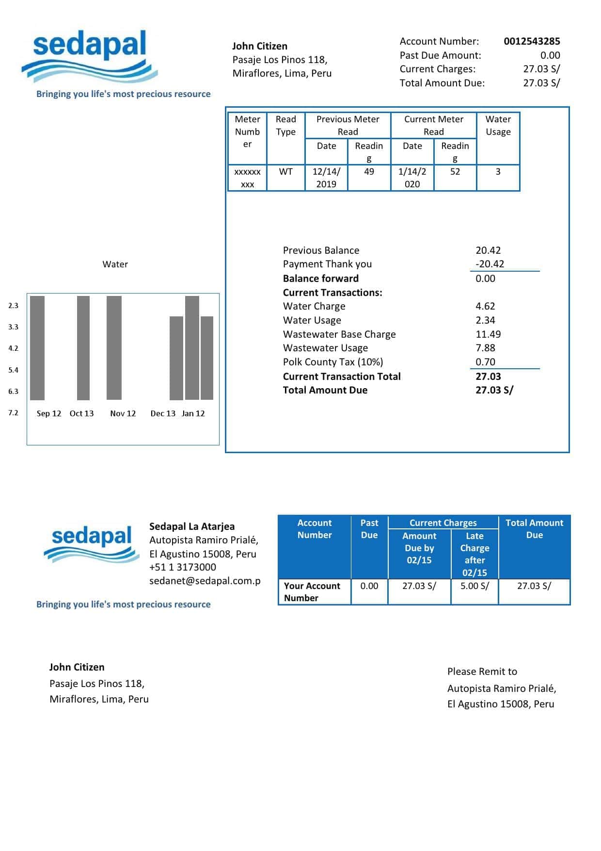 peru_sedapal_la_atarjea_water_utility_bill.jpg Peru Sedapal La Atarjea water utility bill template in Word and PDF format