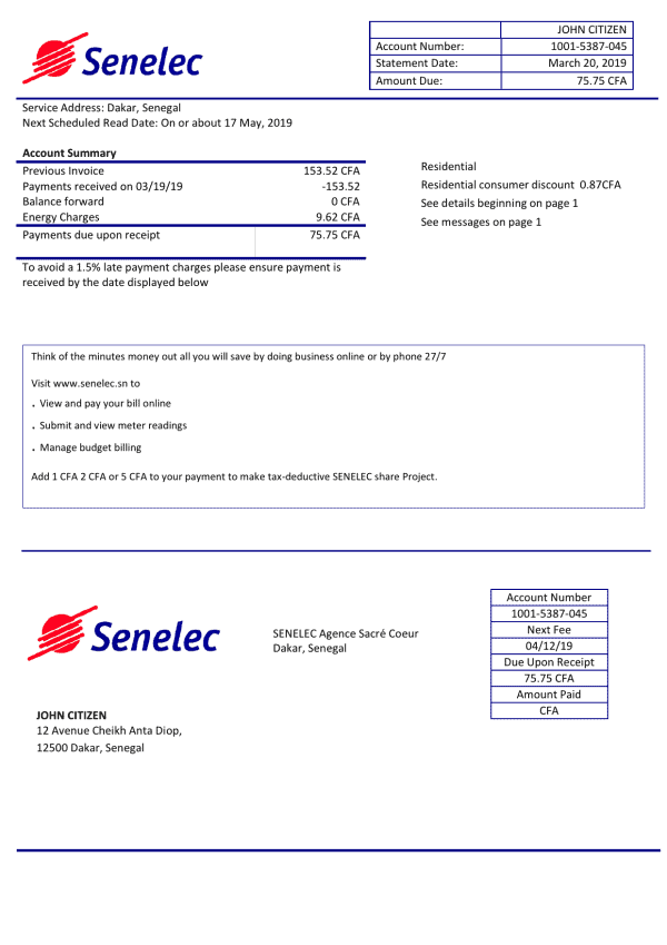 senegal_senelec_agence_sacr_coeur_electricity_bill.png Senegal Senelec Agence Sacré Coeur Company electricity utility bill template in Word and PDF format