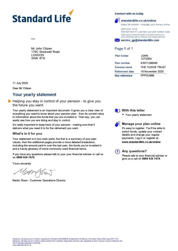 standard_life_statement.jpg United Kingdom Standard Life utility bill template in Word and PDF format, 7 pages
