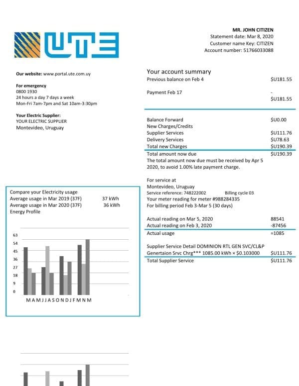 uruguay_ute_electricity.jpg Uruguay UTE Company electricity utility bill template in Word and PDF format