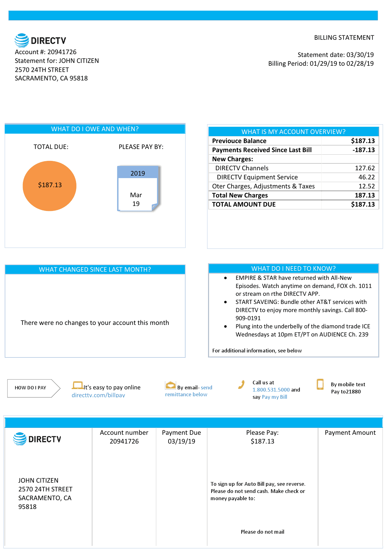 usa-directv.png USA California Directv utility bill template in Word and PDF format, good for address prove
