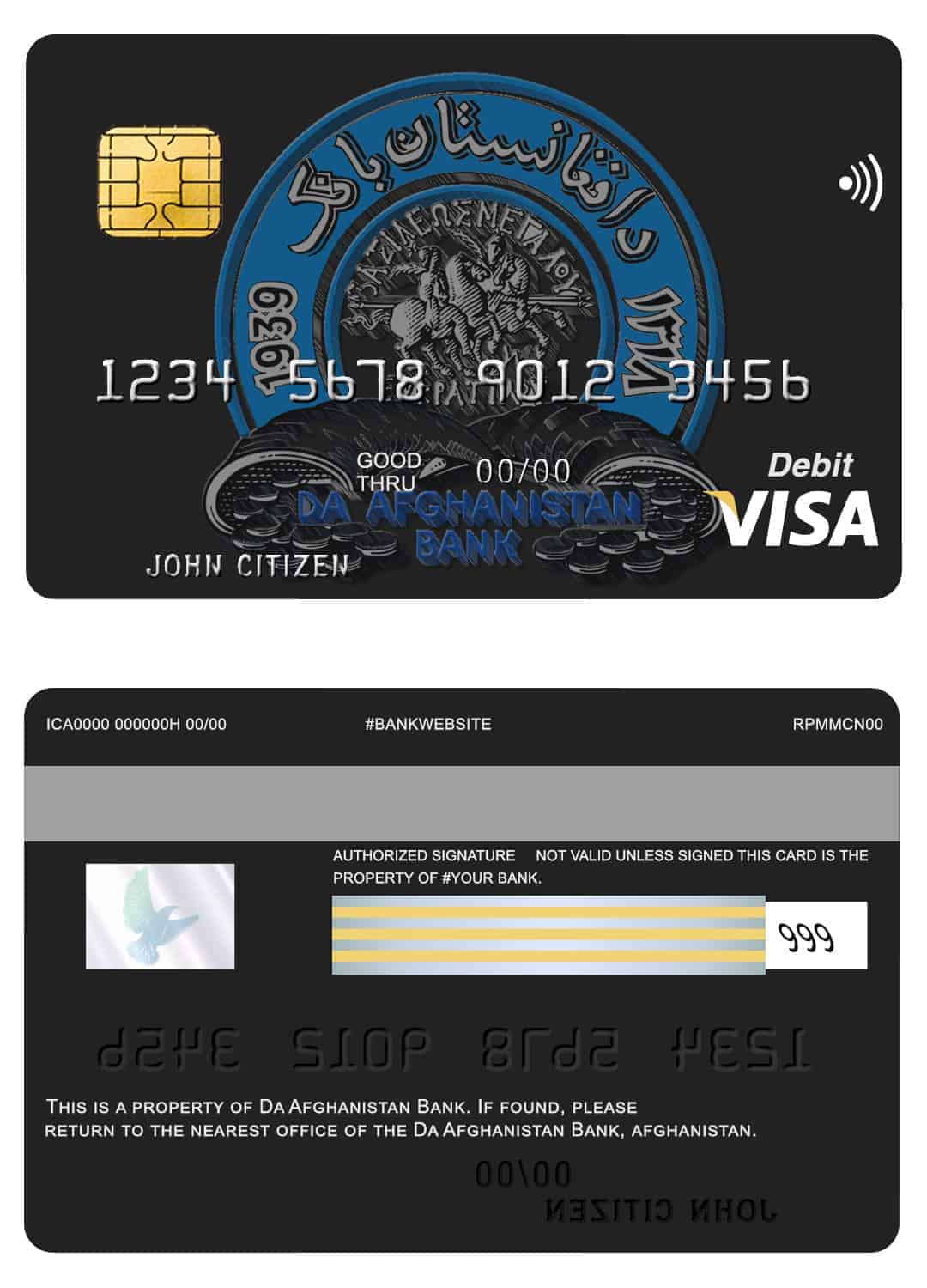 Afghanistan Da bank debit visa card Editable Afghanistan Da bank debit visa card Templates