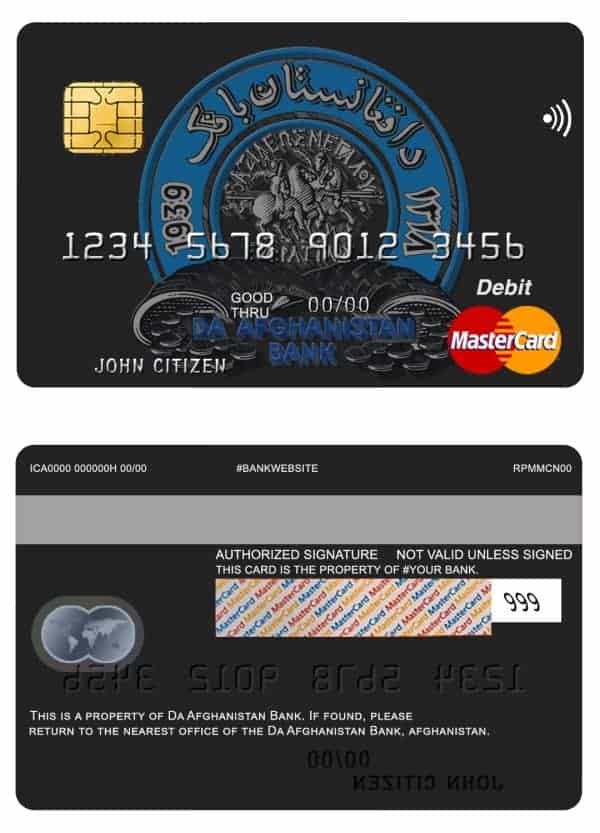 Fillable Afghanistan Da bank mastercard Templates