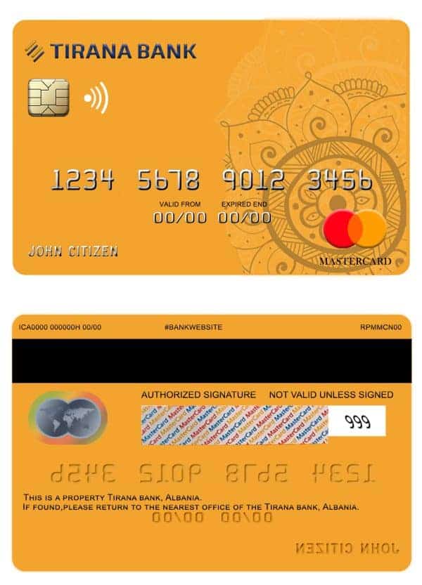 Editable Albania Tirana bank mastercard Templates