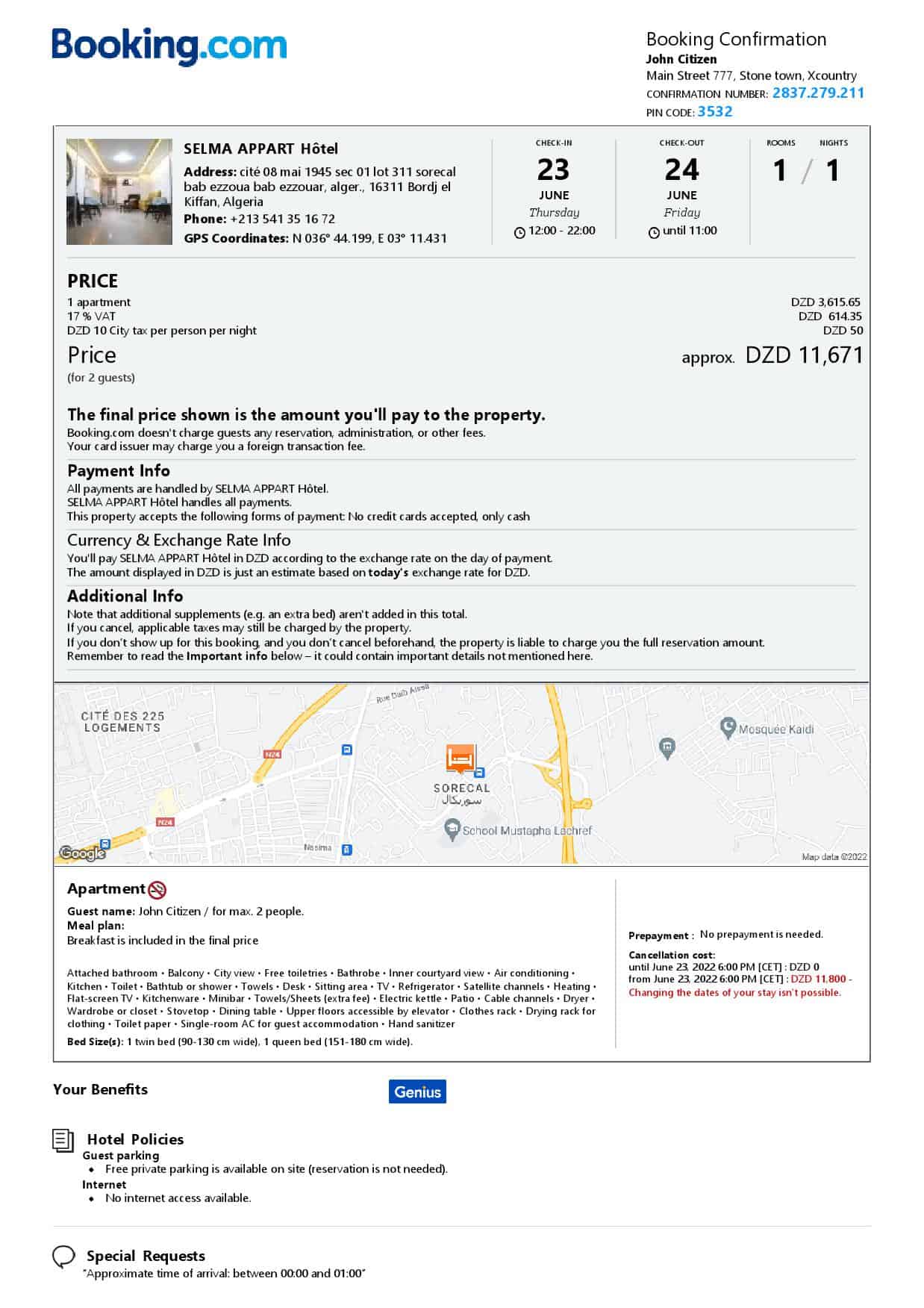 Algeria hotel booking confirmation Word and PDF template, 2 pages Algeria hotel booking confirmation Word and PDF template, 2 pages