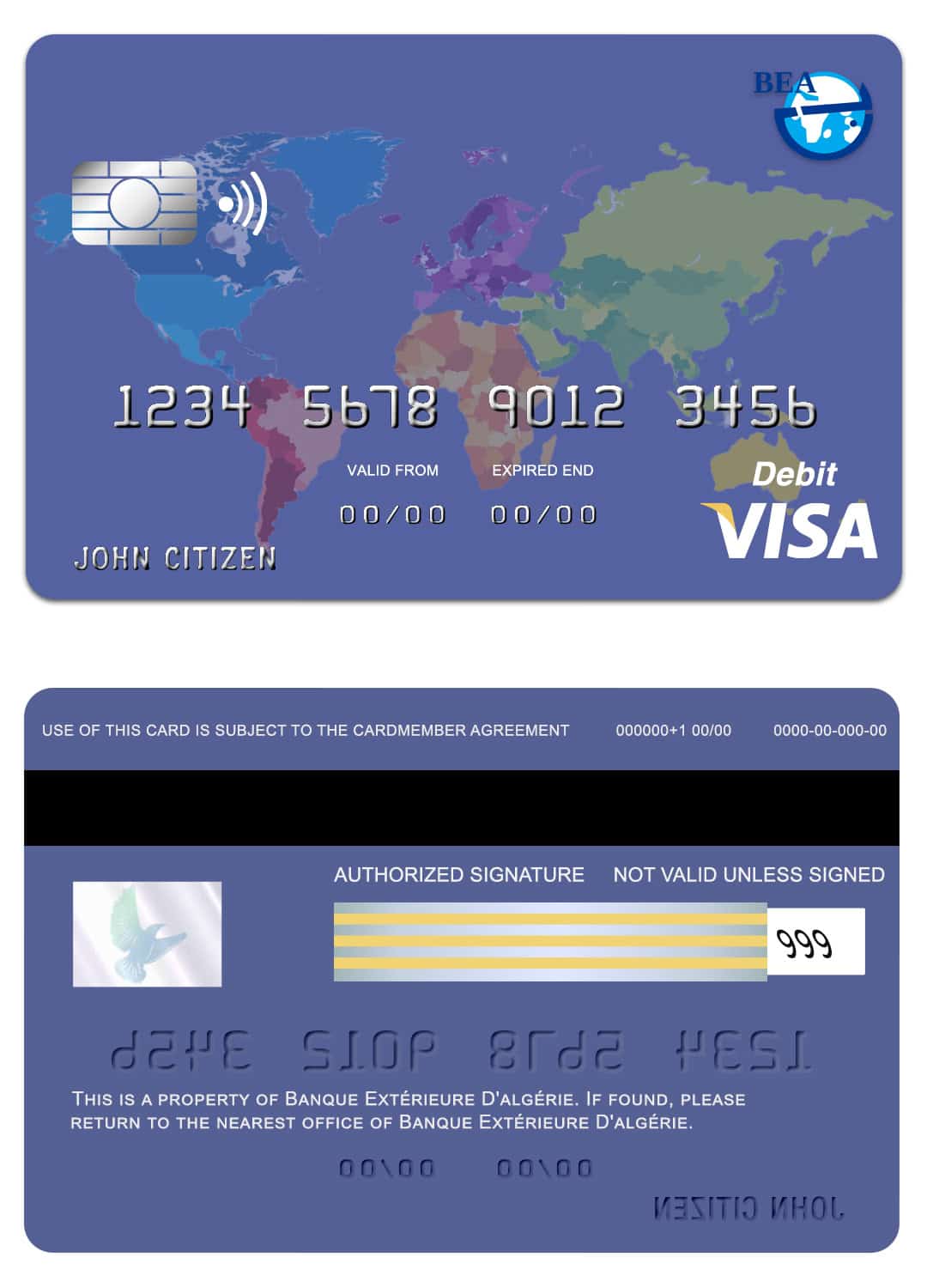Algeria banque extérieure visa card Editable Algeria banque extérieure visa card Templates