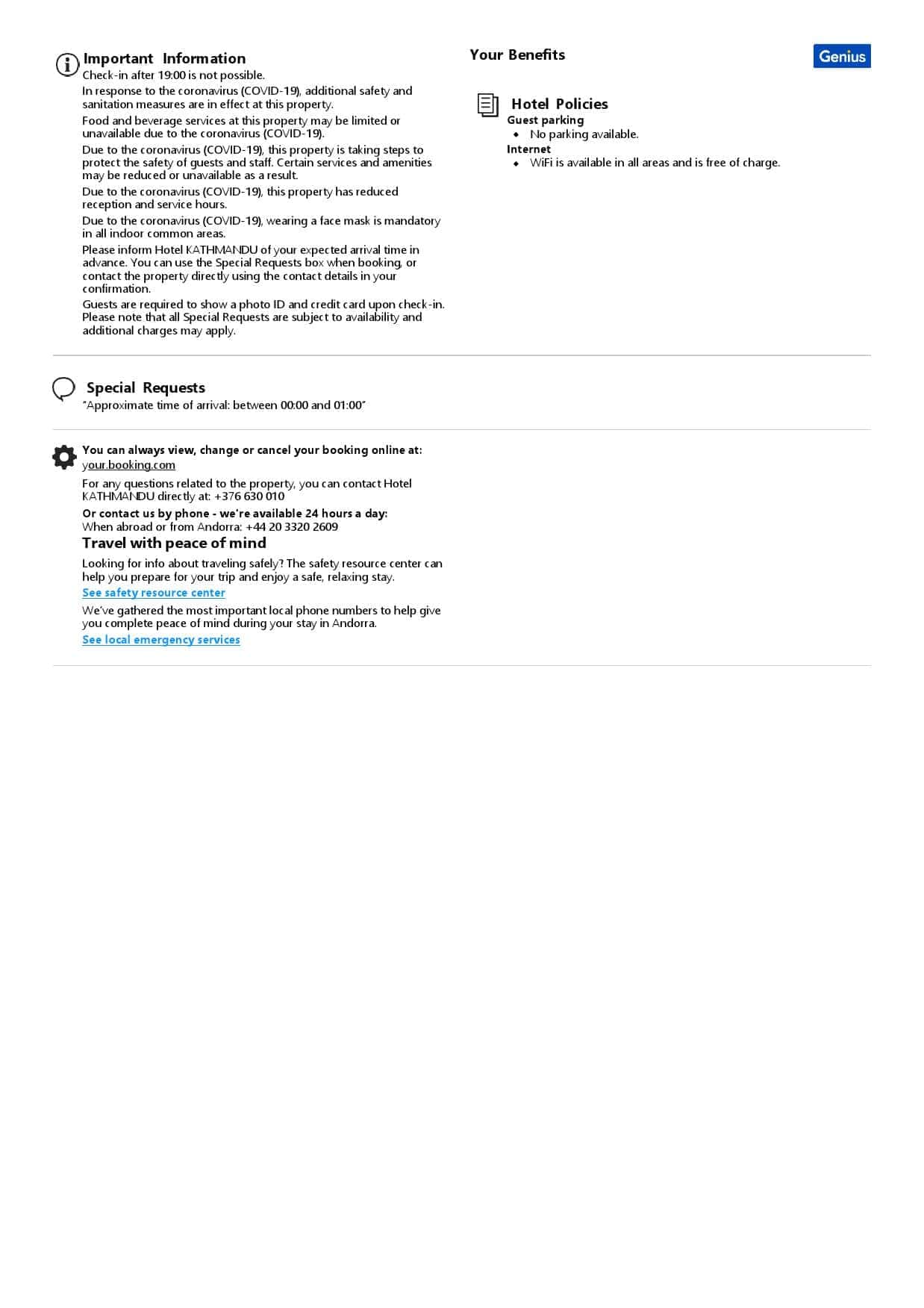 Andorra hotel booking confirmation Word and PDF template, 2 pages Andorra hotel booking confirmation Word and PDF template, 2 pages