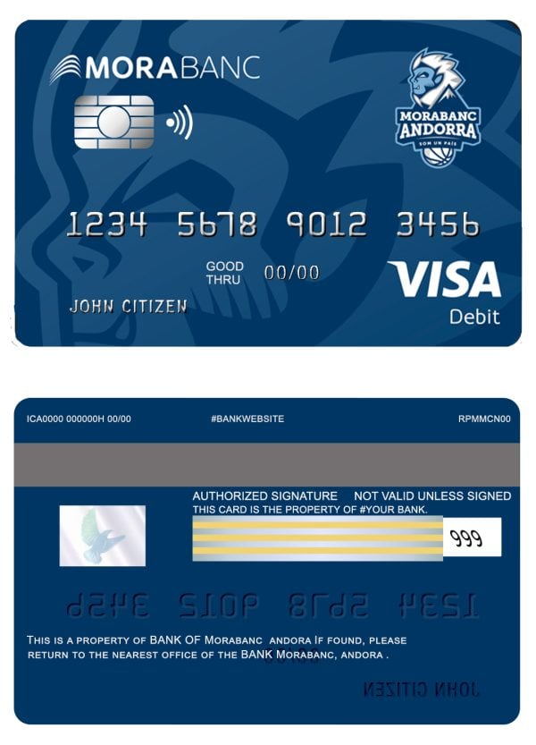 Fillable Andorra Morabank visa debit card Templates | Layer-Based PSD