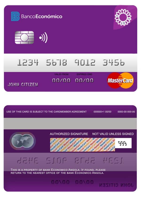 Fillable Angola Bank Economio mastercard Templates
