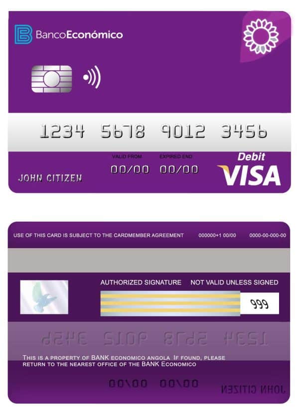 Fillable Angola Bank Economio visa debit card Templates | Layer-Based PSD