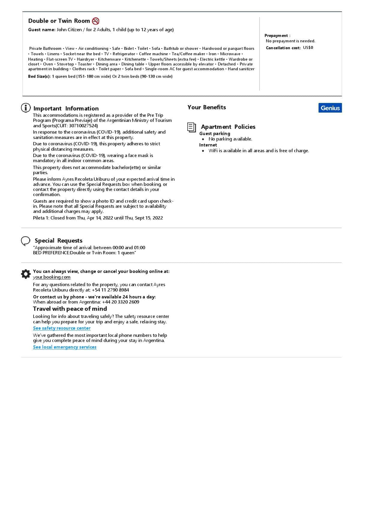 Argentina hotel booking confirmation Word and PDF template, 2 pages Argentina hotel booking confirmation Word and PDF template, 2 pages