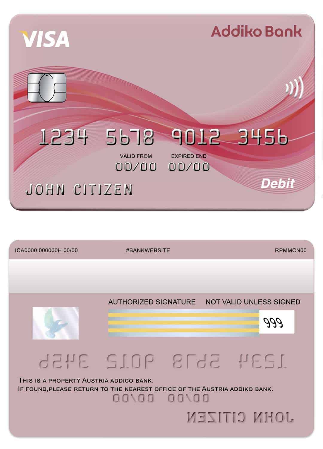 Austria Addiko bank visa card Fillable Austria Addiko bank visa card Templates | Layer-Based PSD