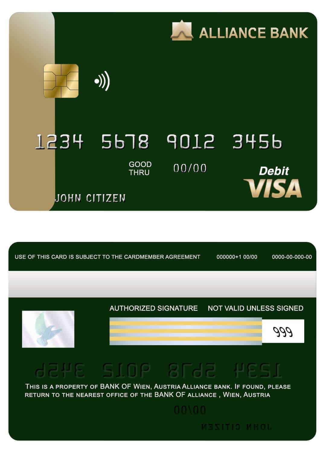 Austria Alliance bank visa card Editable Austria Alliance bank visa card Templates