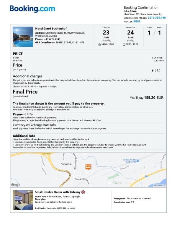 Austria hotel booking confirmation Word and PDF template, 2 pages Austria hotel booking confirmation Word and PDF template, 2 pages