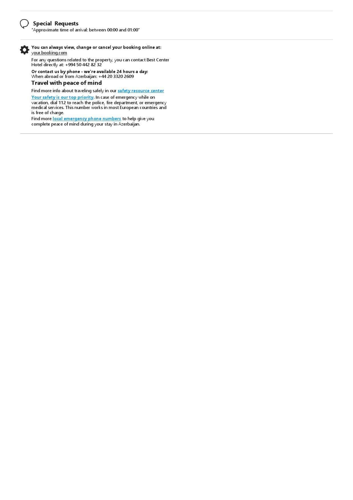 Azerbaijan hotel booking confirmation Word and PDF template, 2 pages Azerbaijan hotel booking confirmation Word and PDF template, 2 pages